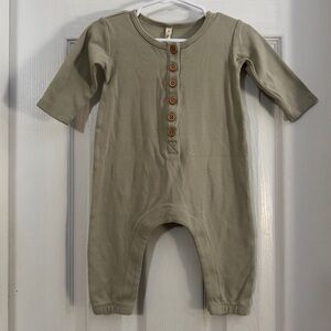 Quincy Mae Unisex Baby Sage Green Romper with Wooden Buttons Long Sleeve